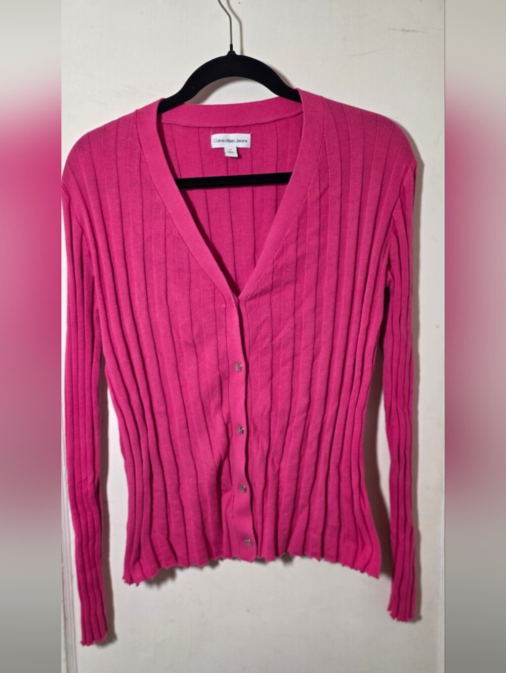 Calvin Klein Jeans Fuchsia Ribbed Button-Front Cardigan
